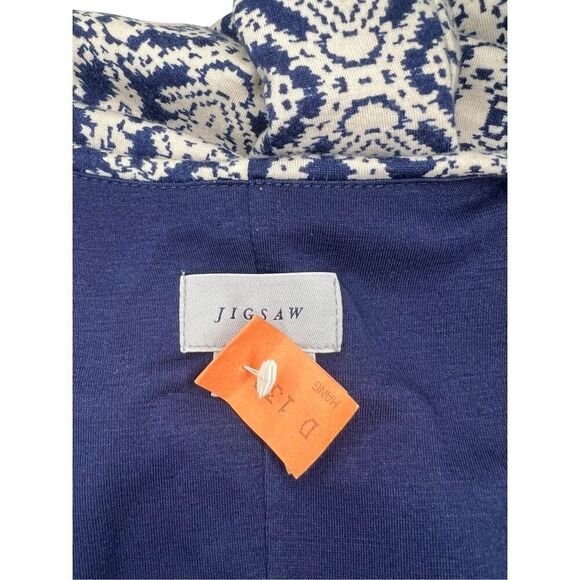 Jigsaw Women’s Small Luxury Midi Dress Blue White Twist Front V-Neck - Picture 6 of 8